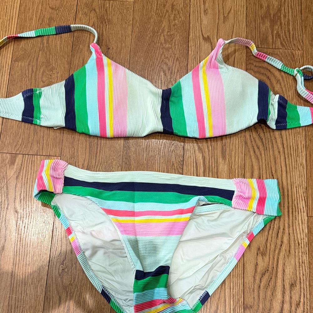 Trina Turk Multicolor Striped Bikini in Mint, Pink, Green & Navy